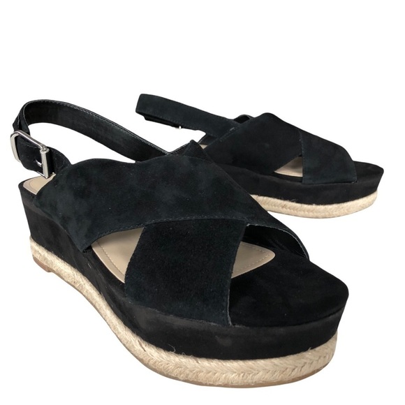Marc Fisher Black Suede Platform Espadrille Slingback Sandals Size 10 - Picture 1 of 14